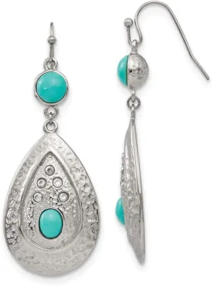 Stainless Steel Polished/Hammered Imitation Turquoise/CZ Earrings Fine Jewelry For Women Gifts For Her