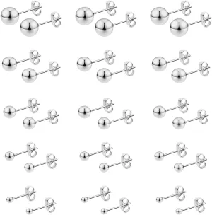 Stainless Steel Stud Earrings for Women & Men 15 Pairs Silver Earrings Tiny Stud Earring Simple Polished Ball Studs Jewelry Different Sizes Silver Studs Earring Set 2mm 3mm 4mm 5mm 6mm