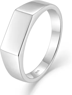 STARCHENIE Sterling Silver Signet Ring, 6mm Minimalist Wedding Band, Unisex Pinky Thumb Ring Size 7-12, Jewelry Gift for Men & Women