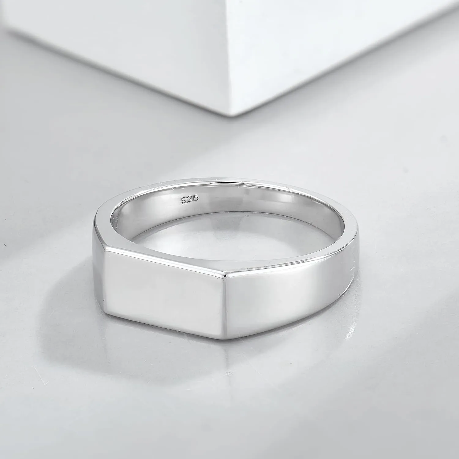 STARCHENIE Sterling Silver Signet Ring, 6mm Minimalist Wedding Band, Unisex Pinky Thumb Ring Size 7-12, Jewelry Gift for Men & Women