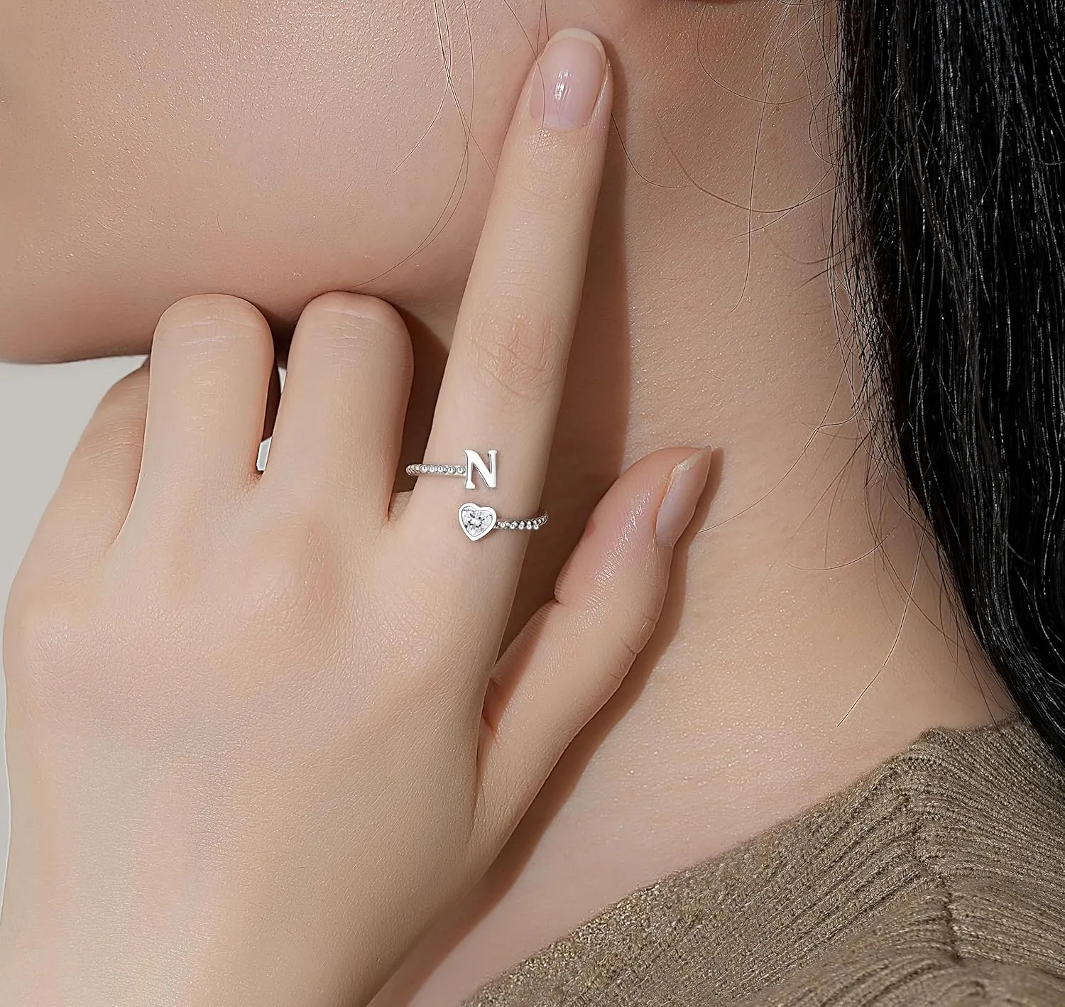 Step Forward 925 Sterling Silver Adjustable Initial Ring for Women | Non Tarnish Letter Rings for Lady | Alphabet Heart Thumb Rings | Capital Letter Jewelry Gifts