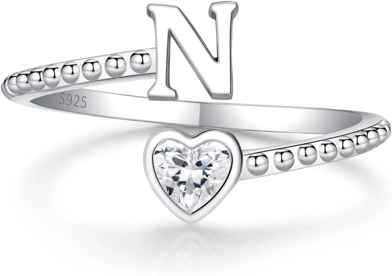Step Forward 925 Sterling Silver Adjustable Initial Ring for Women | Non Tarnish Letter Rings for Lady | Alphabet Heart Thumb Rings | Capital Letter Jewelry Gifts