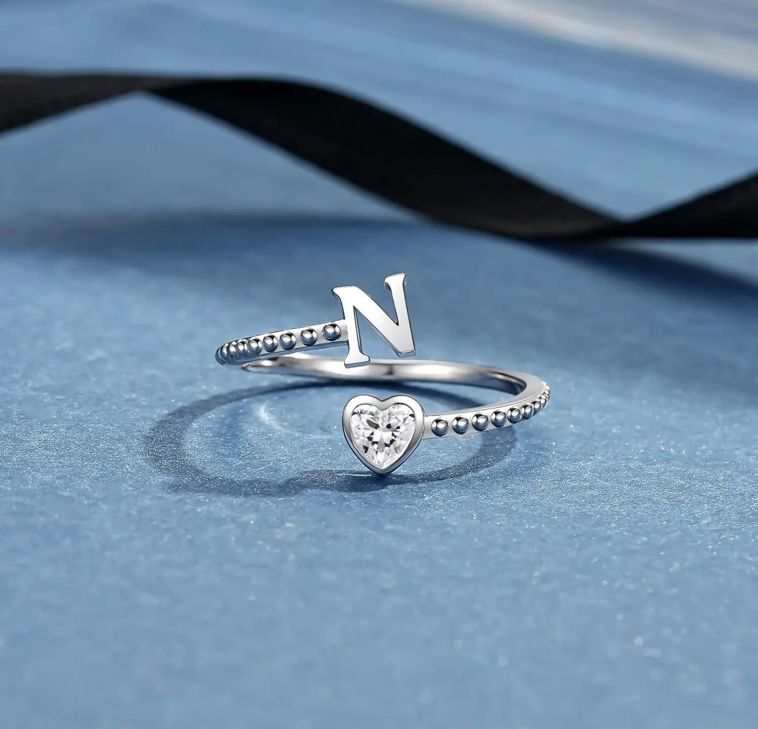 Step Forward 925 Sterling Silver Adjustable Initial Ring for Women | Non Tarnish Letter Rings for Lady | Alphabet Heart Thumb Rings | Capital Letter Jewelry Gifts