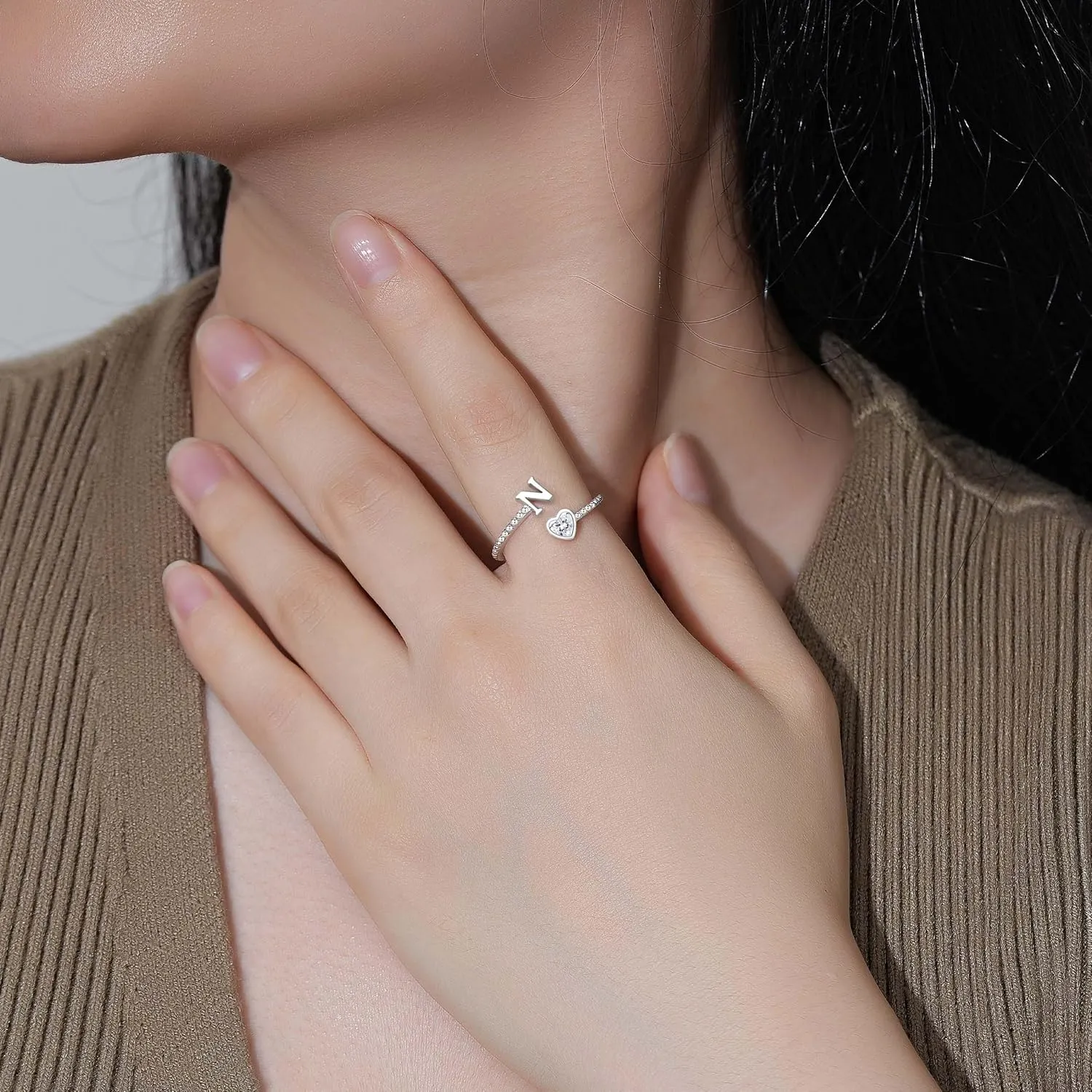 Step Forward 925 Sterling Silver Adjustable Initial Ring for Women | Non Tarnish Letter Rings for Lady | Alphabet Heart Thumb Rings | Capital Letter Jewelry Gifts