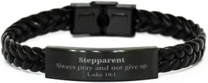 Stepparent Inspirational Braided Leather Bracelet Luke 18:1 Prayer for Hope and Confidence in Blended Family Holidays and Special Occasions
