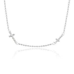 Sterling Silver Cross Necklace for Women, 925 Small Sideways Horizontal Cross Pendant Choker, 14" 4" Adjustable Chain, Minimalist Christian Jewelry Gift for Her, Dainty Religious Necklaces