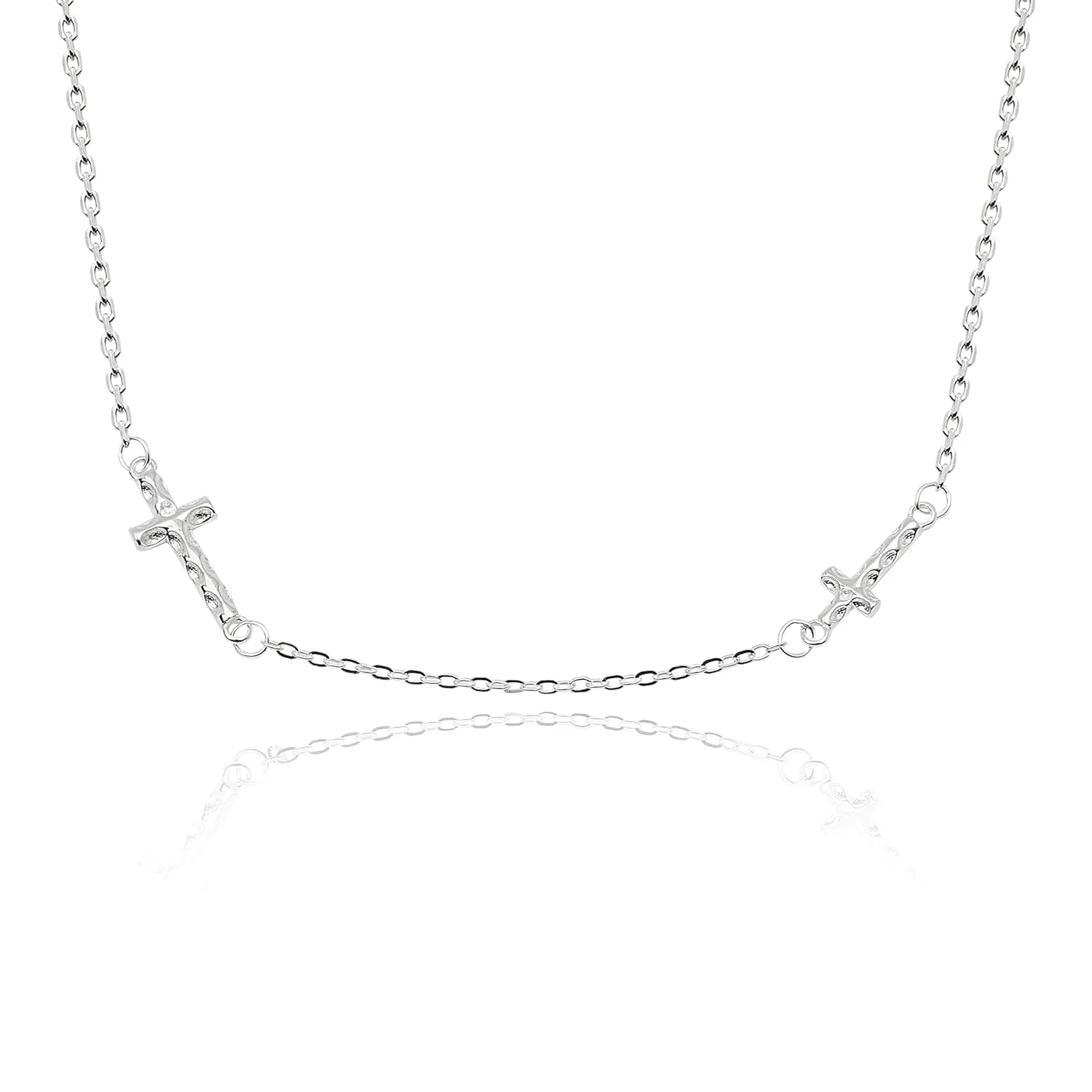 Sterling Silver Cross Necklace for Women, 925 Small Sideways Horizontal Cross Pendant Choker, 14" 4" Adjustable Chain, Minimalist Christian Jewelry Gift for Her, Dainty Religious Necklaces