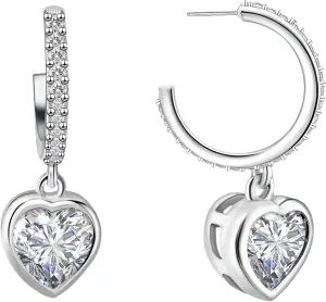 Sterling Silver CZ Heart Hoop Stud Earrings for Women - Small Huggie Hypoallergenic Delicate Highly Polished Love Earrings - Minimalist Lightweight Jewelry Gifts for Birthday
