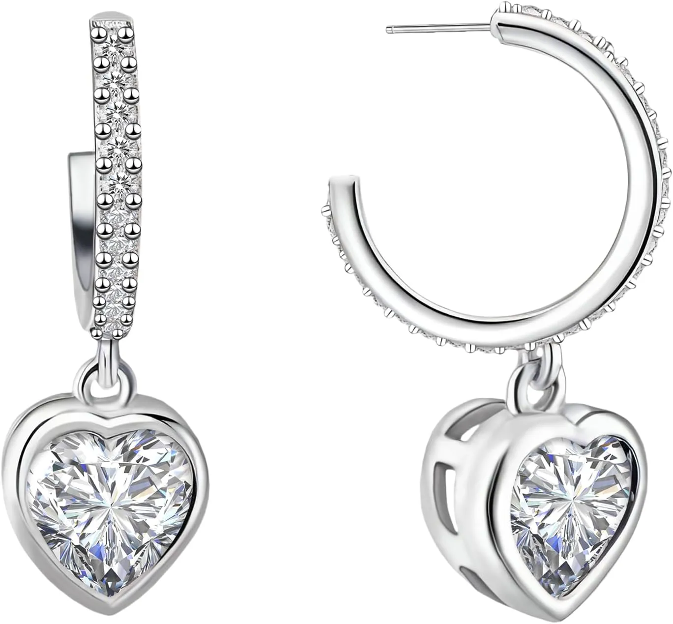 Sterling Silver CZ Heart Hoop Stud Earrings for Women - Small Huggie Hypoallergenic Delicate Highly Polished Love Earrings - Minimalist Lightweight Jewelry Gifts for Birthday