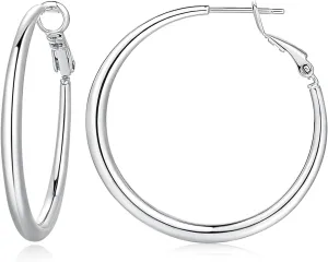 Sterling Silver Hoop Earrings Silver Earrings Trendy Hypoallergenic Earrings for Womens Hoop Earrings Silver Large Hoops (30mm*2.9mm)