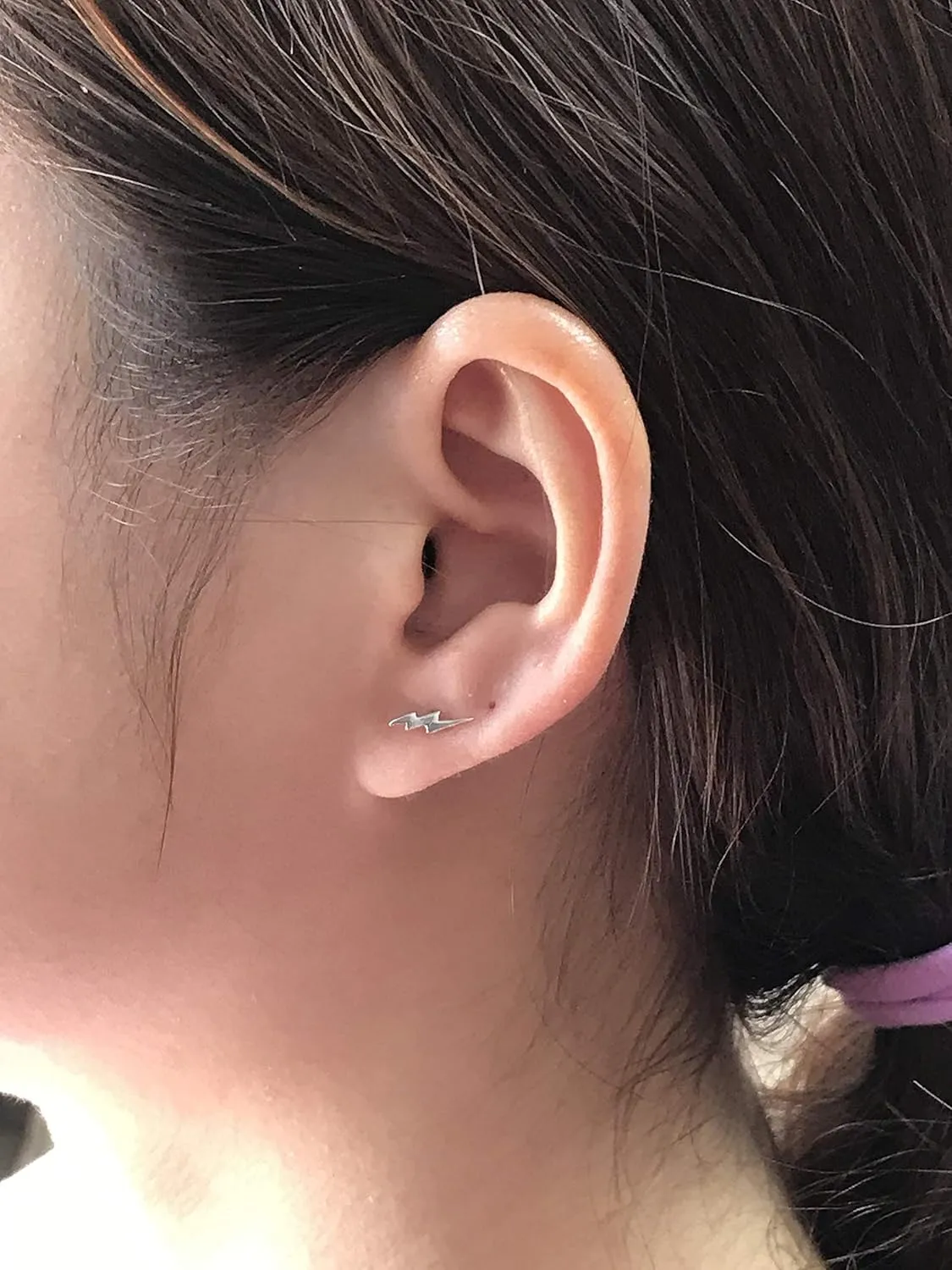 Sterling Silver Lightning Bolt Tiny Stud Earrings for Women Girls Men Hypoallergenic Pierced Ear Minimalist Polished Mini Flash Thunder Button Tragus Post Pin Body Jewelry