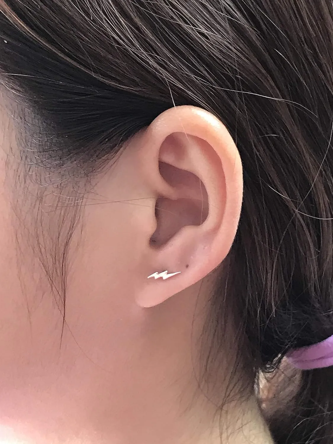 Sterling Silver Lightning Bolt Tiny Stud Earrings for Women Girls Men Hypoallergenic Pierced Ear Minimalist Polished Mini Flash Thunder Button Tragus Post Pin Body Jewelry