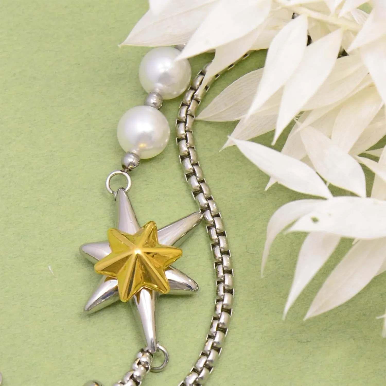 Sterling Silver Pearl Bracelets for Women & Men, Silver Jewelry Charm Bracelet with Link Double Strand , Bracelet Stack with Adjustable Link Chain and Star, Birthday Anniversary Christmas Jewelry Gifts for Wife Girlfriend Mother her