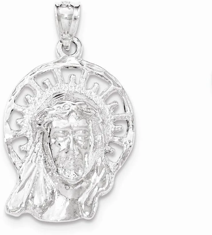 Sterling Silver Polished & Textured Jesus Head Pendant