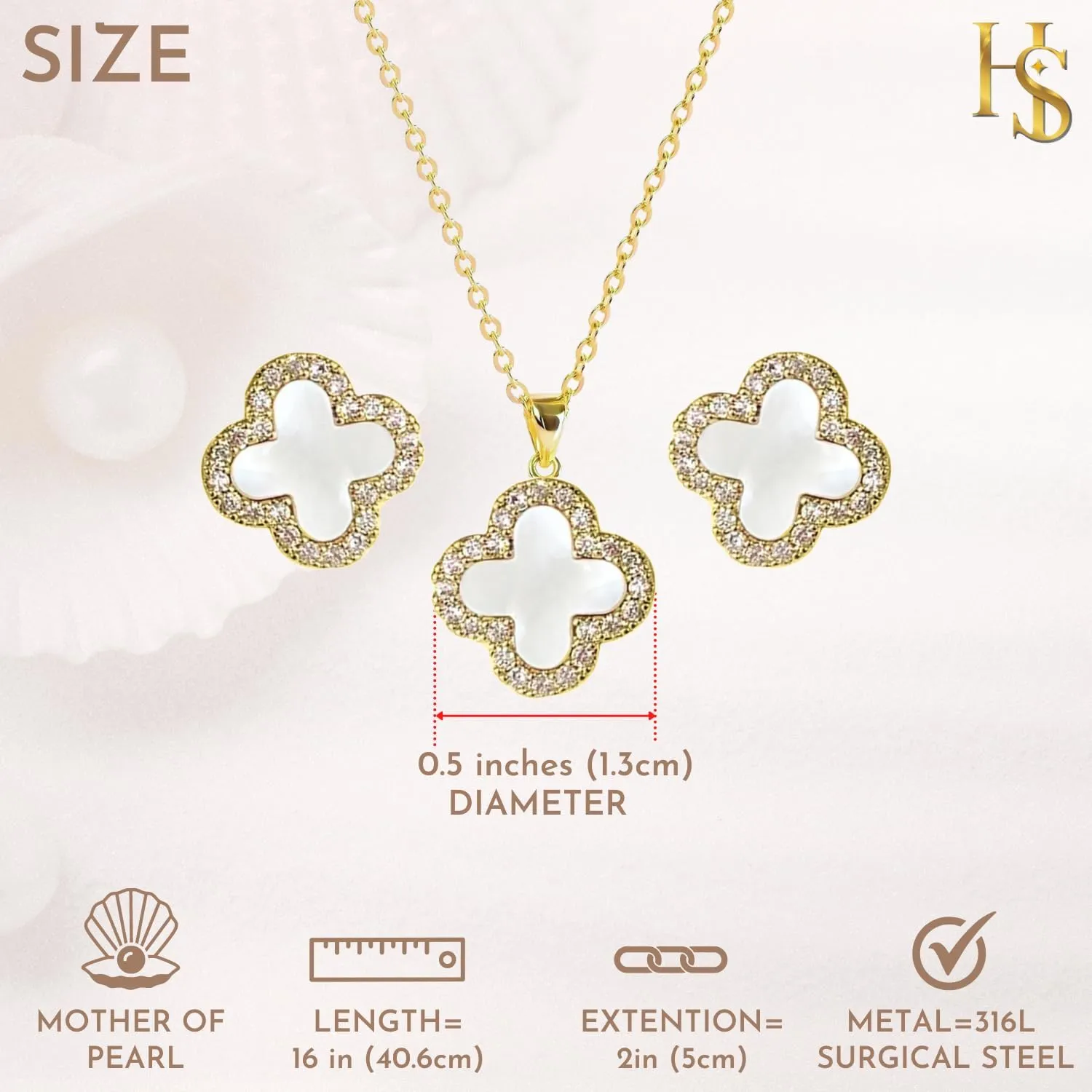 Studded Necklace Earrings Set for Women | Designer Four Leaf Jewelry Set for Women | Lovely Gift