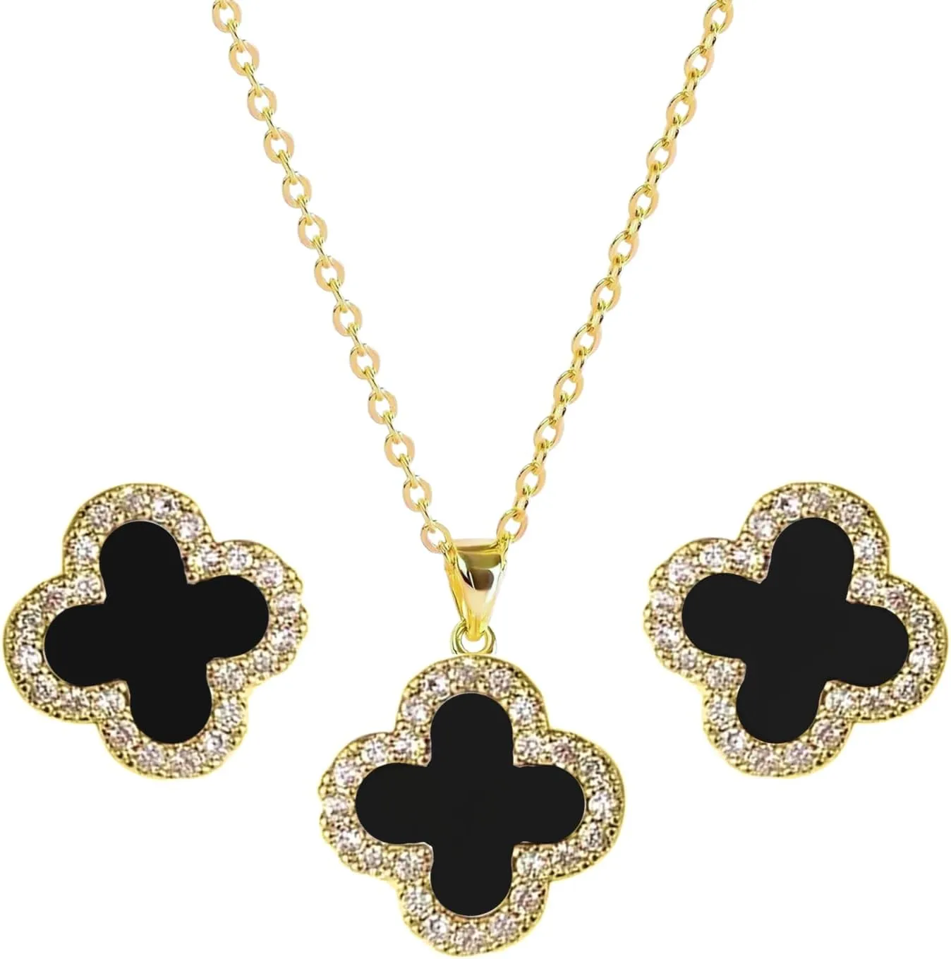 Studded Necklace Earrings Set for Women | Designer Four Leaf Jewelry Set for Women | Lovely Gift