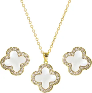 Studded Necklace Earrings Set for Women | Designer Four Leaf Jewelry Set for Women | Lovely Gift