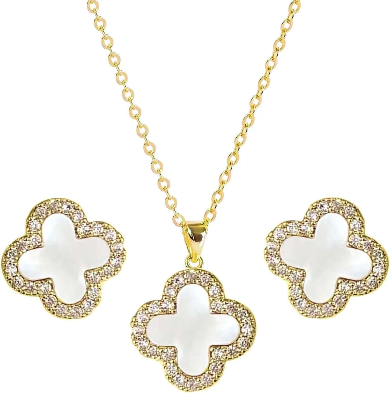Studded Necklace Earrings Set for Women | Designer Four Leaf Jewelry Set for Women | Lovely Gift