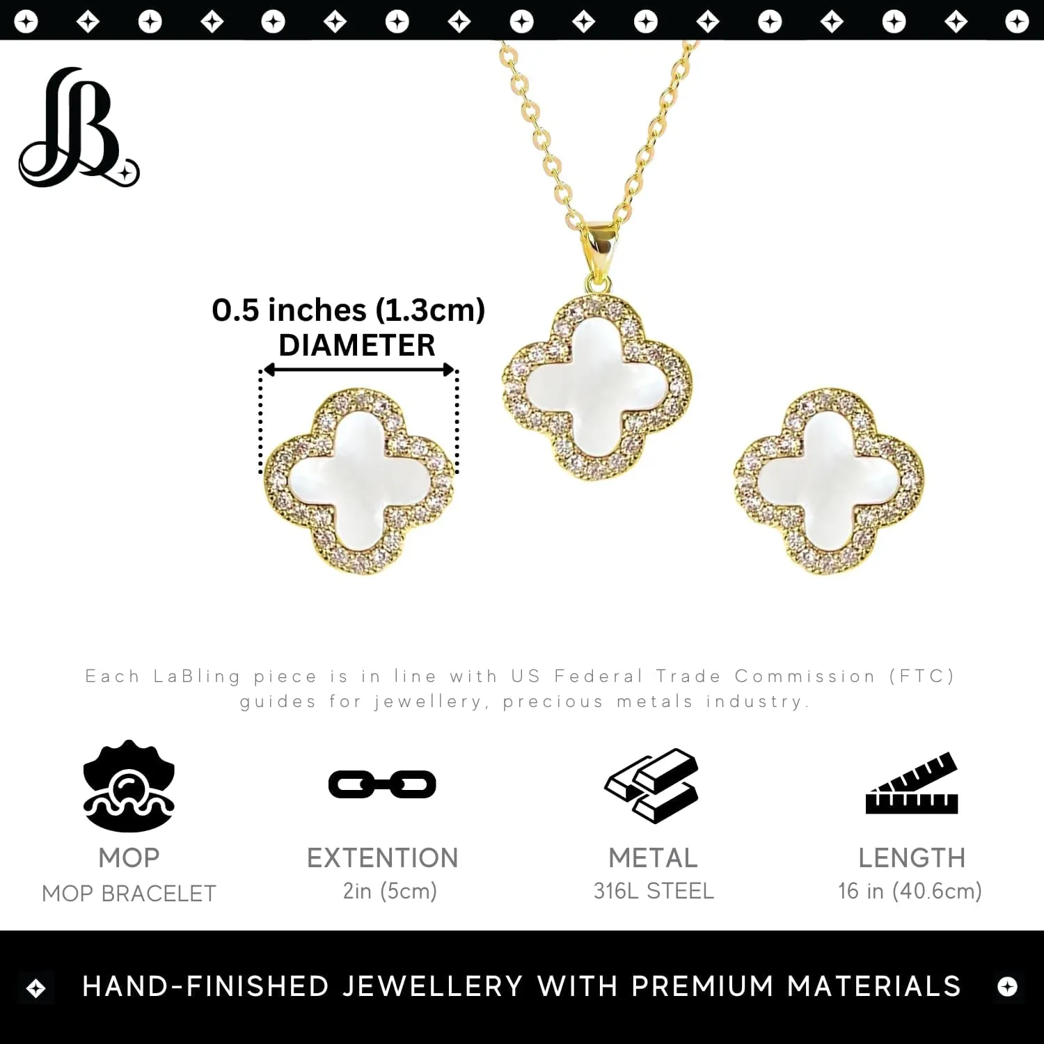 Studded Necklace Earrings Set for Women | Designer Four Leaf Jewelry Set | Lovely Gift for Women