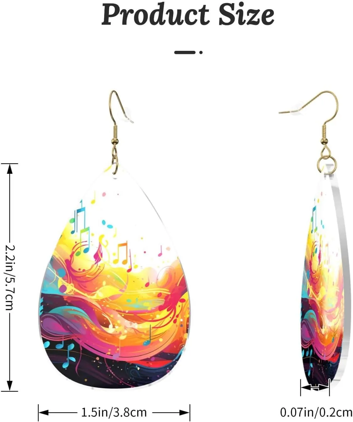 Stylish Drop-Shaped Acrylic Earrings Lightweight Printed Teardrop Dangle Earrings for Women (Abstract Music Themed)