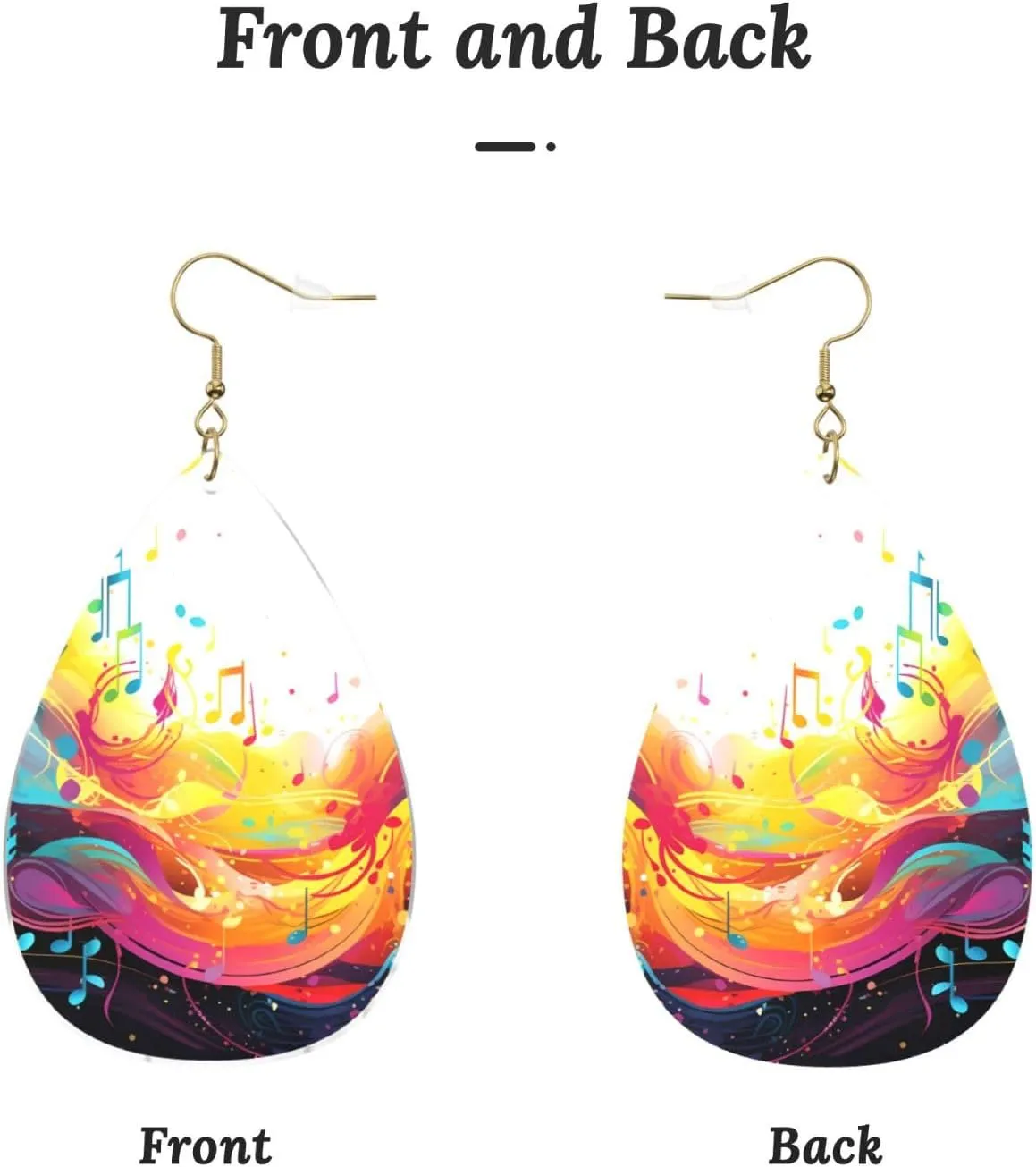 Stylish Drop-Shaped Acrylic Earrings Lightweight Printed Teardrop Dangle Earrings for Women (Abstract Music Themed)