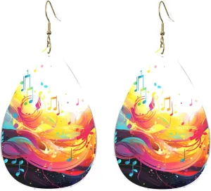 Stylish Drop-Shaped Acrylic Earrings Lightweight Printed Teardrop Dangle Earrings for Women (Abstract Music Themed)
