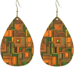 Stylish Drop-Shaped Acrylic Earrings Lightweight Printed Teardrop Dangle Earrings for Women (African Ethnic Print)