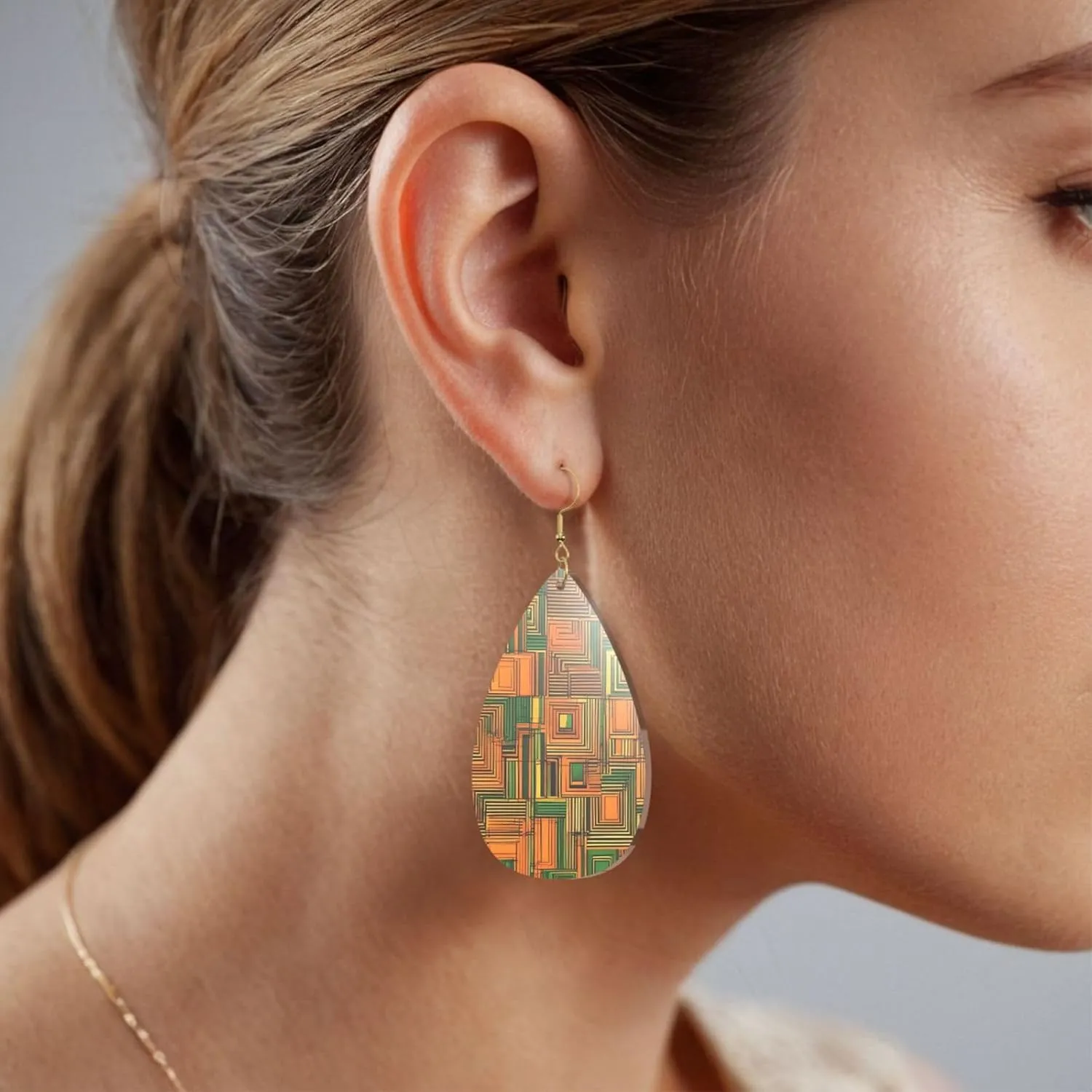 Stylish Drop-Shaped Acrylic Earrings Lightweight Printed Teardrop Dangle Earrings for Women (African Ethnic Print)