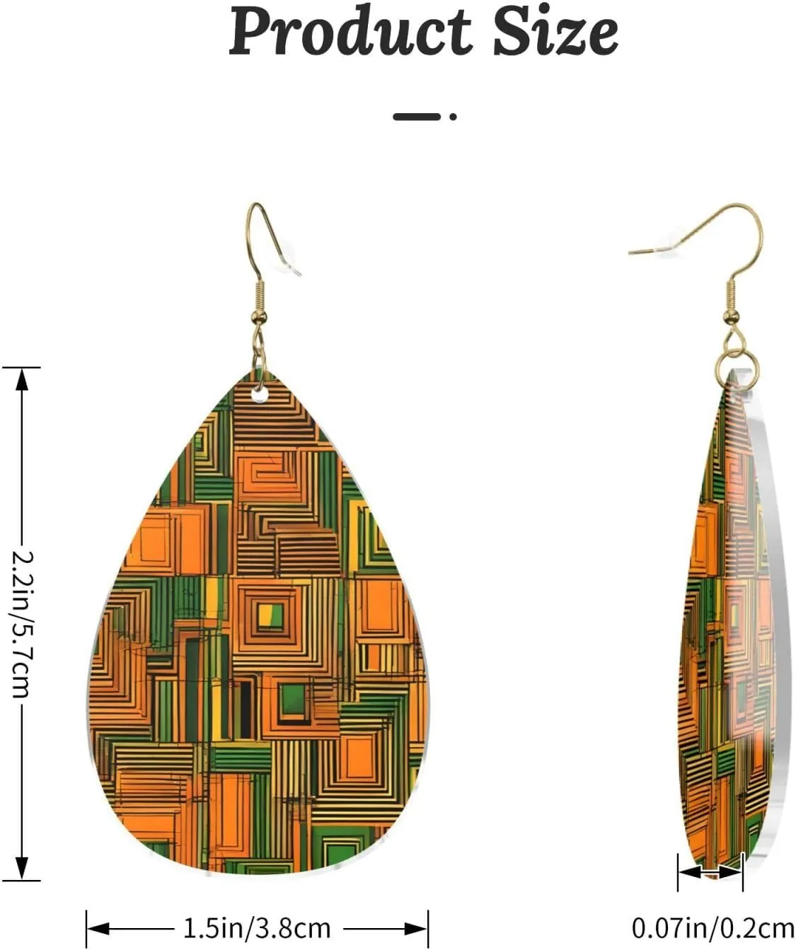 Stylish Drop-Shaped Acrylic Earrings Lightweight Printed Teardrop Dangle Earrings for Women (African Ethnic Print)
