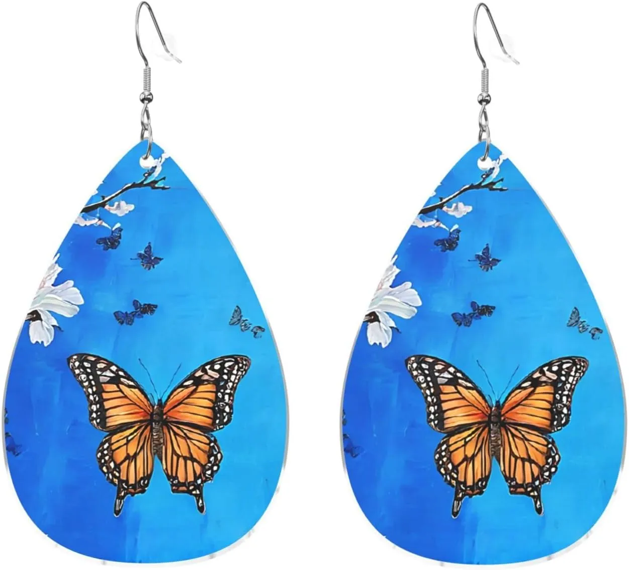 Stylish Drop-Shaped Acrylic Earrings Lightweight Printed Teardrop Dangle Earrings for Women (Art Blue Dragonfly)