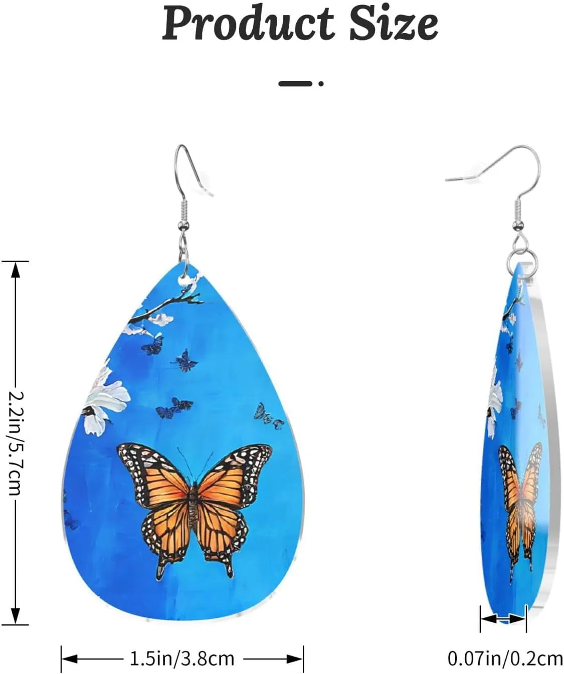 Stylish Drop-Shaped Acrylic Earrings Lightweight Printed Teardrop Dangle Earrings for Women (Art Blue Dragonfly)