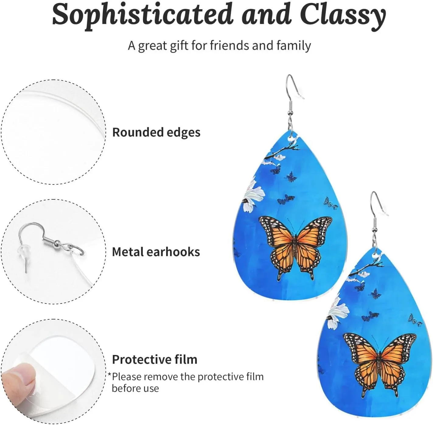 Stylish Drop-Shaped Acrylic Earrings Lightweight Printed Teardrop Dangle Earrings for Women (Art Blue Dragonfly)
