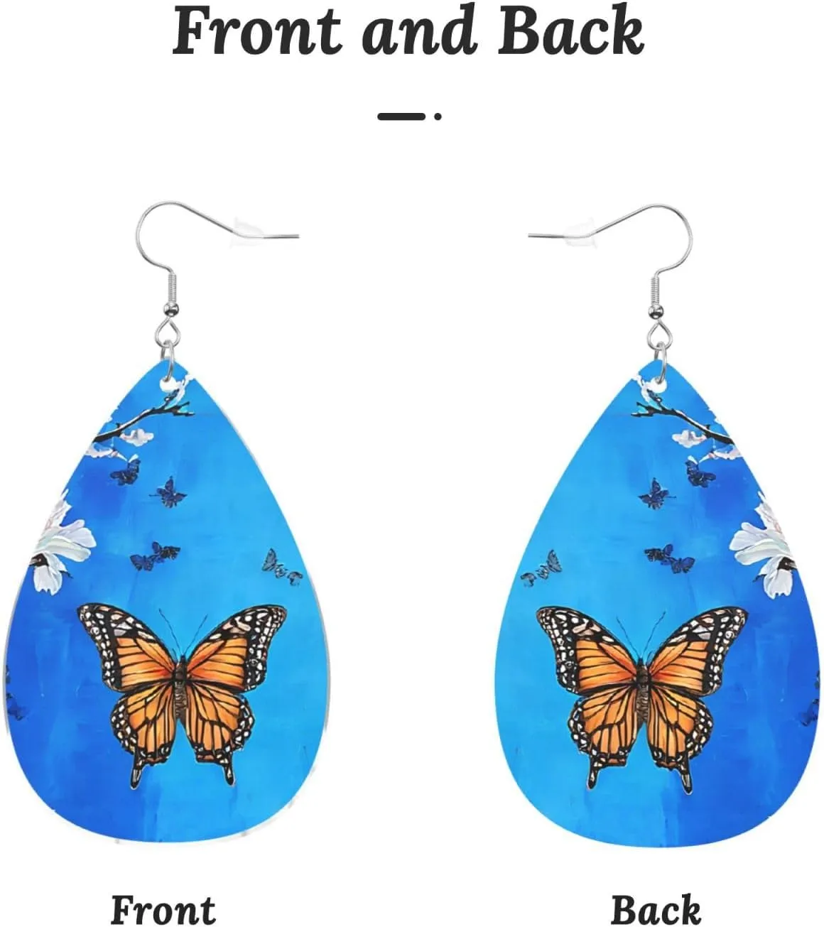 Stylish Drop-Shaped Acrylic Earrings Lightweight Printed Teardrop Dangle Earrings for Women (Art Blue Dragonfly)