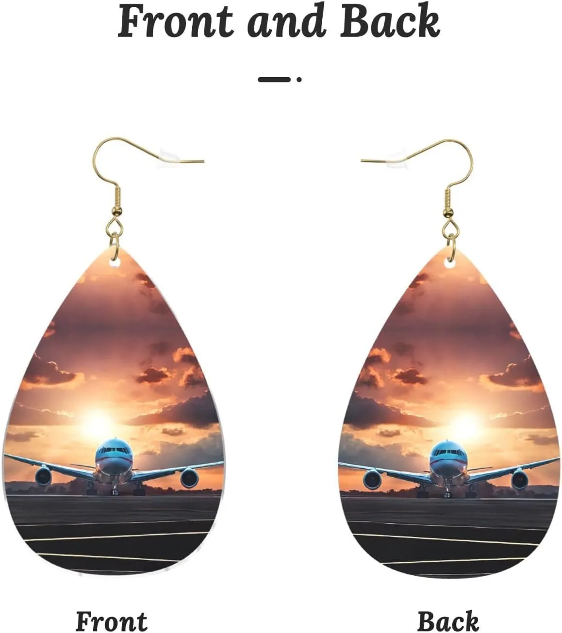 Stylish Drop-Shaped Acrylic Earrings Lightweight Printed Teardrop Dangle Earrings for Women (Backpack Airplane)