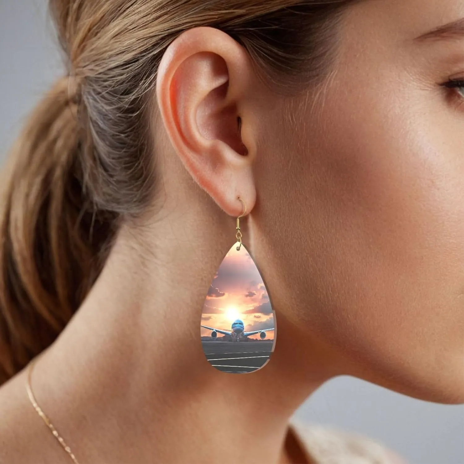 Stylish Drop-Shaped Acrylic Earrings Lightweight Printed Teardrop Dangle Earrings for Women (Backpack Airplane)