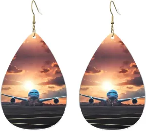 Stylish Drop-Shaped Acrylic Earrings Lightweight Printed Teardrop Dangle Earrings for Women (Backpack Airplane)
