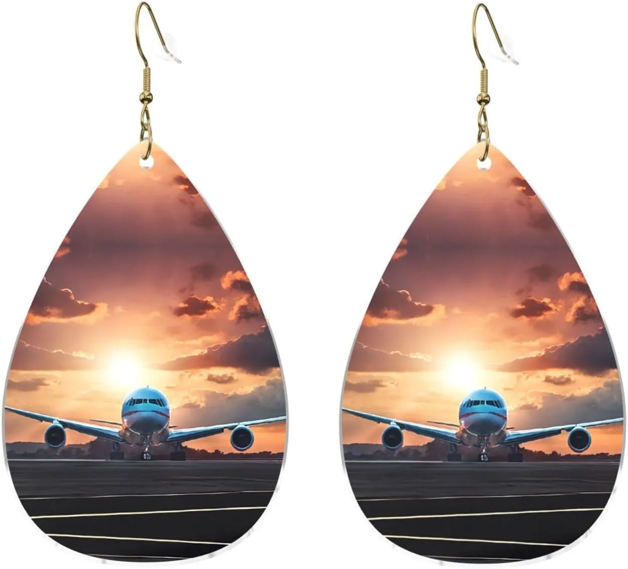 Stylish Drop-Shaped Acrylic Earrings Lightweight Printed Teardrop Dangle Earrings for Women (Backpack Airplane)