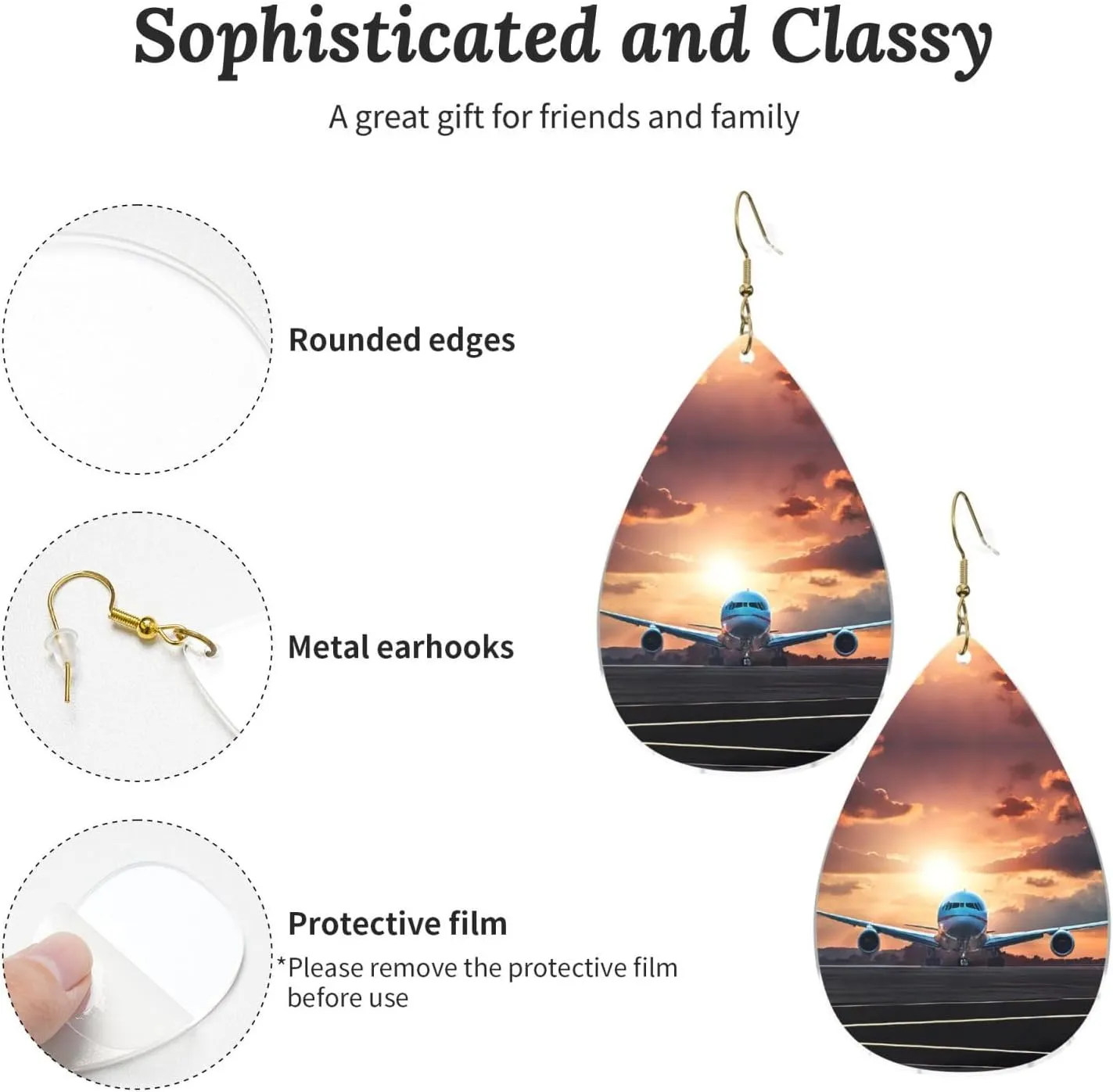 Stylish Drop-Shaped Acrylic Earrings Lightweight Printed Teardrop Dangle Earrings for Women (Backpack Airplane)