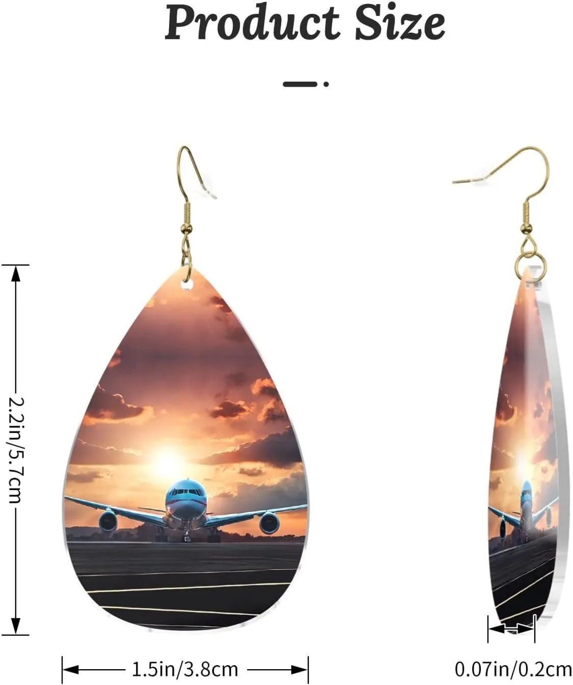 Stylish Drop-Shaped Acrylic Earrings Lightweight Printed Teardrop Dangle Earrings for Women (Backpack Airplane)