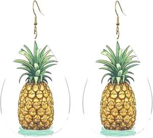 Stylish Drop-Shaped Acrylic Earrings Lightweight Printed Teardrop Dangle Earrings for Women (Be a pineapple)