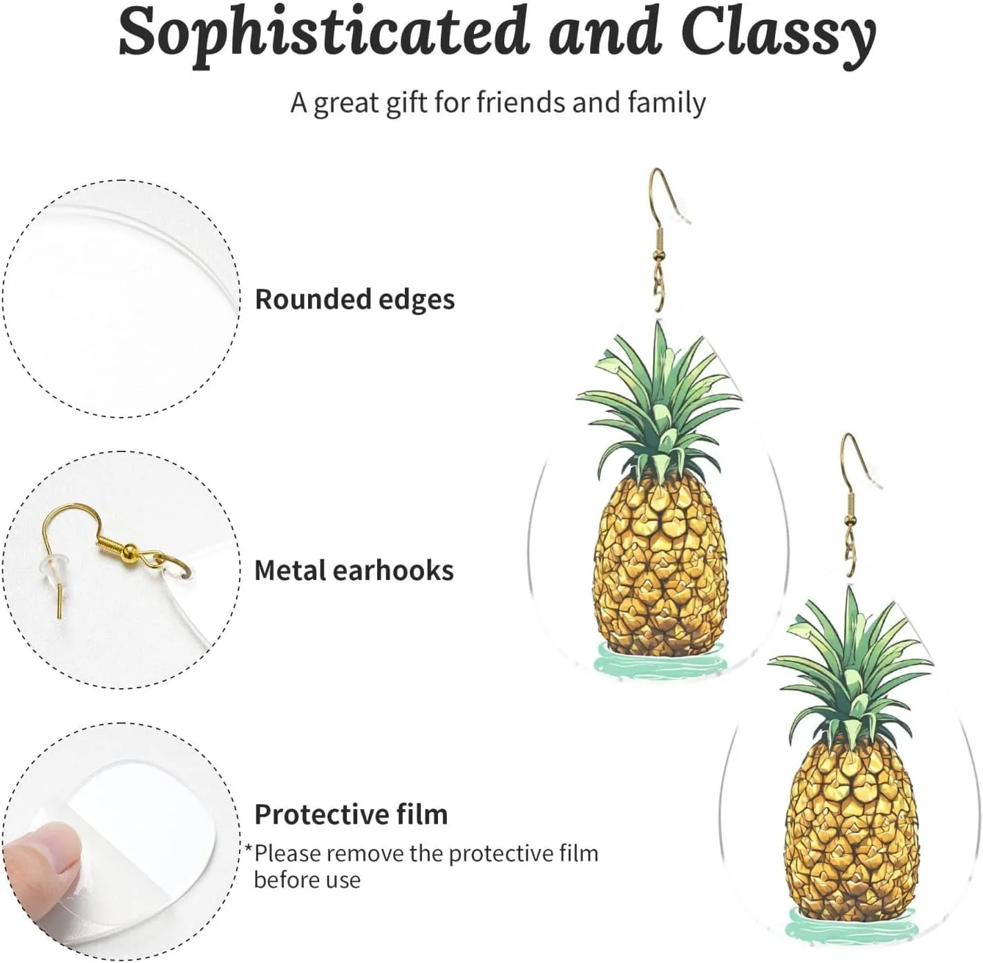 Stylish Drop-Shaped Acrylic Earrings Lightweight Printed Teardrop Dangle Earrings for Women (Be a pineapple)