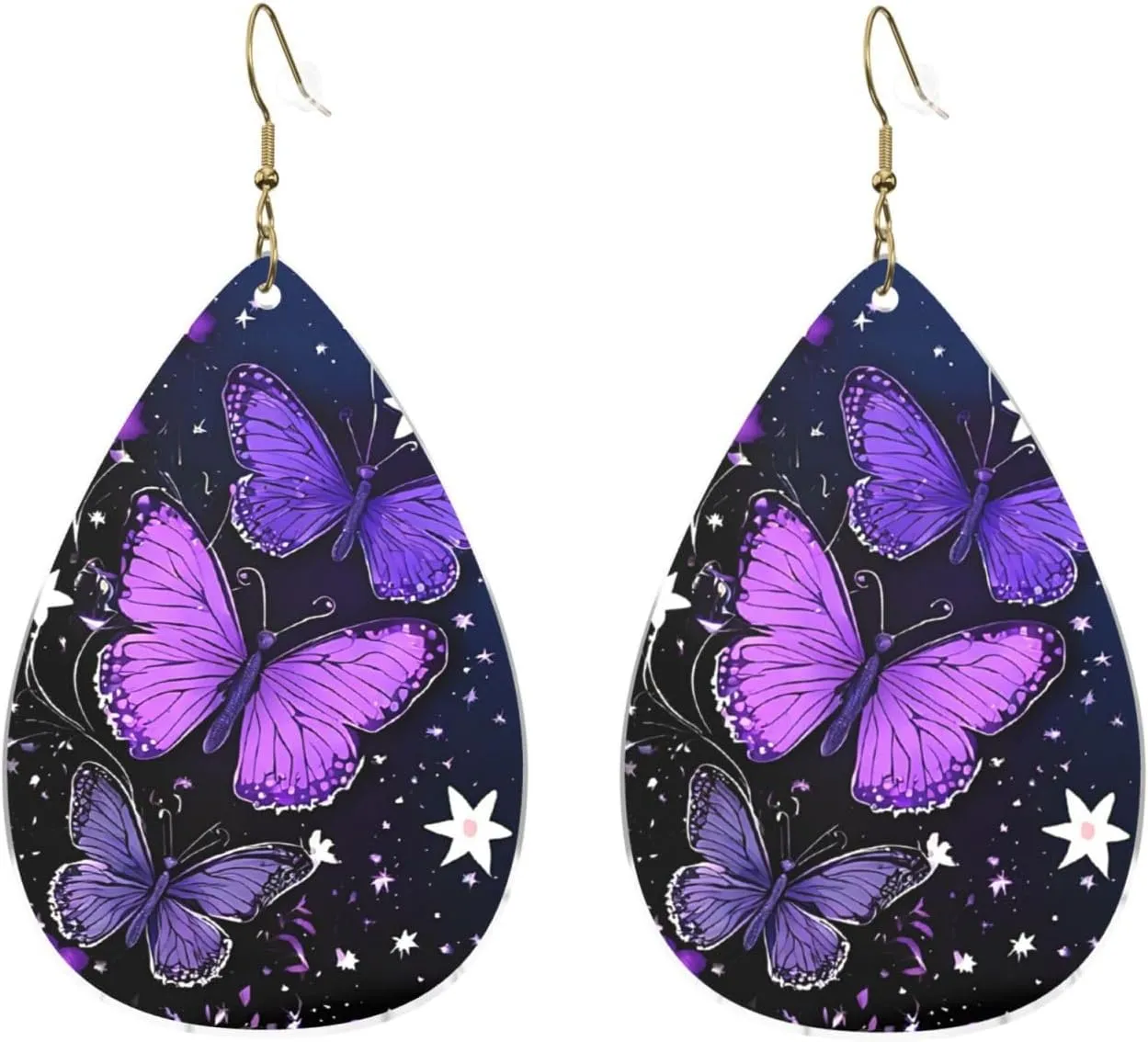 Stylish Drop-Shaped Acrylic Earrings Lightweight Printed Teardrop Dangle Earrings for Women (Beautiful Glowing Butterfly)