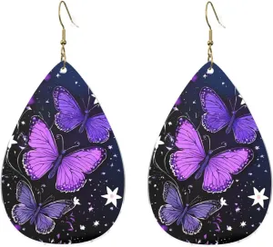 Stylish Drop-Shaped Acrylic Earrings Lightweight Printed Teardrop Dangle Earrings for Women (Beautiful Glowing Butterfly)