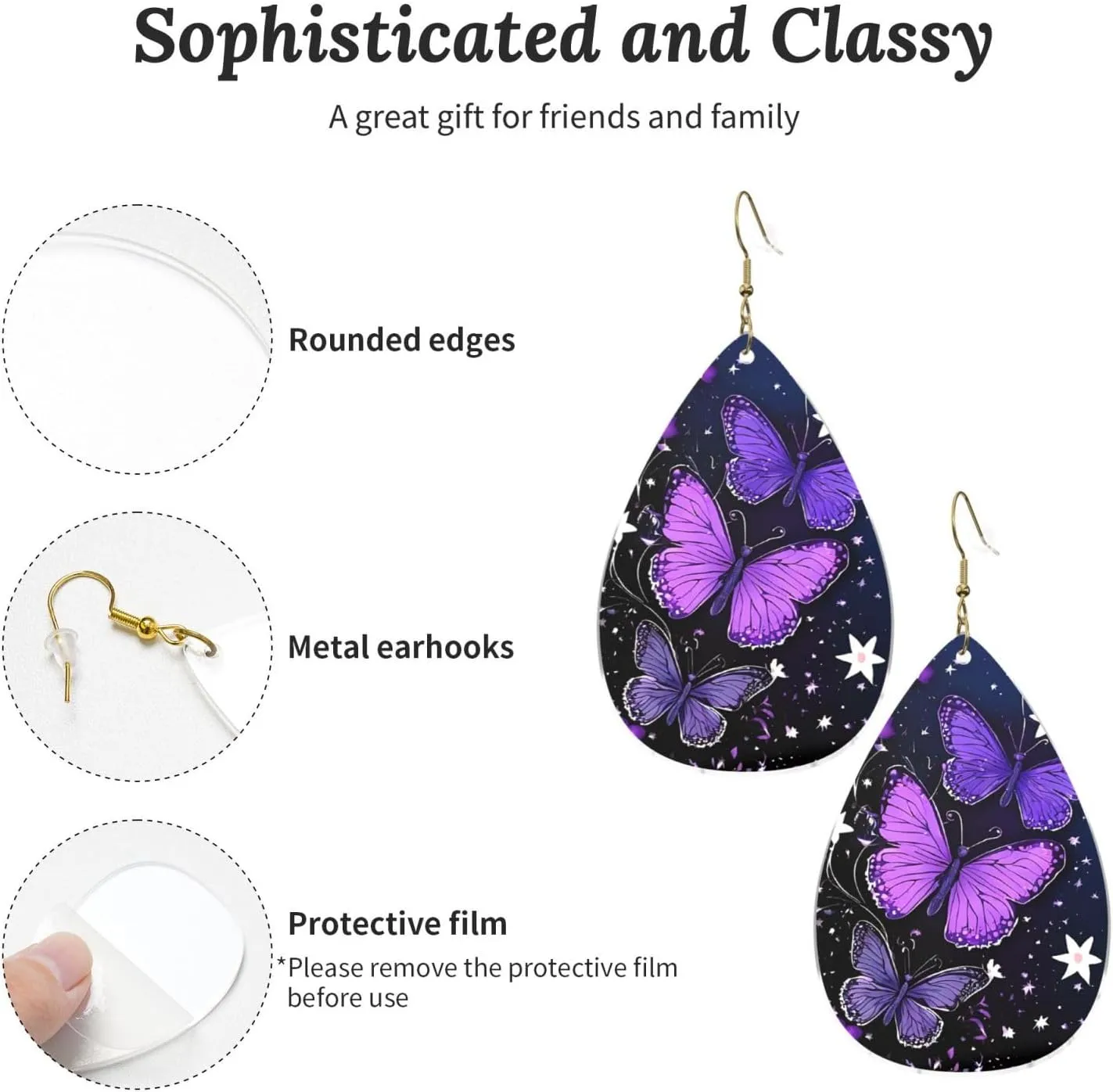 Stylish Drop-Shaped Acrylic Earrings Lightweight Printed Teardrop Dangle Earrings for Women (Beautiful Glowing Butterfly)