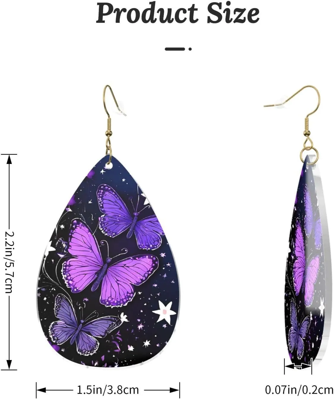 Stylish Drop-Shaped Acrylic Earrings Lightweight Printed Teardrop Dangle Earrings for Women (Beautiful Glowing Butterfly)