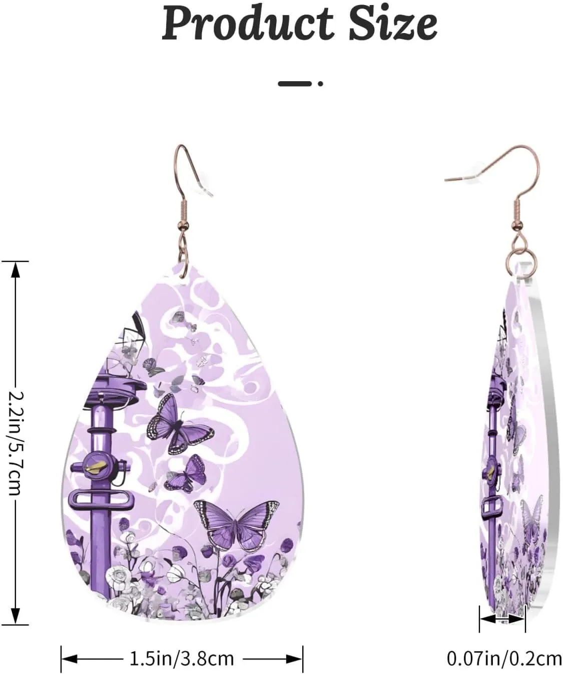 Stylish Drop-Shaped Acrylic Earrings Lightweight Printed Teardrop Dangle Earrings for Women (Beautiful Purple Butterfly)