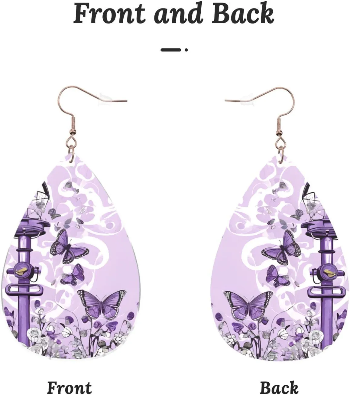 Stylish Drop-Shaped Acrylic Earrings Lightweight Printed Teardrop Dangle Earrings for Women (Beautiful Purple Butterfly)