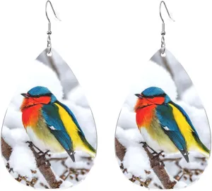 Stylish Drop-Shaped Acrylic Earrings Lightweight Printed Teardrop Dangle Earrings for Women (Bird on the Tree)