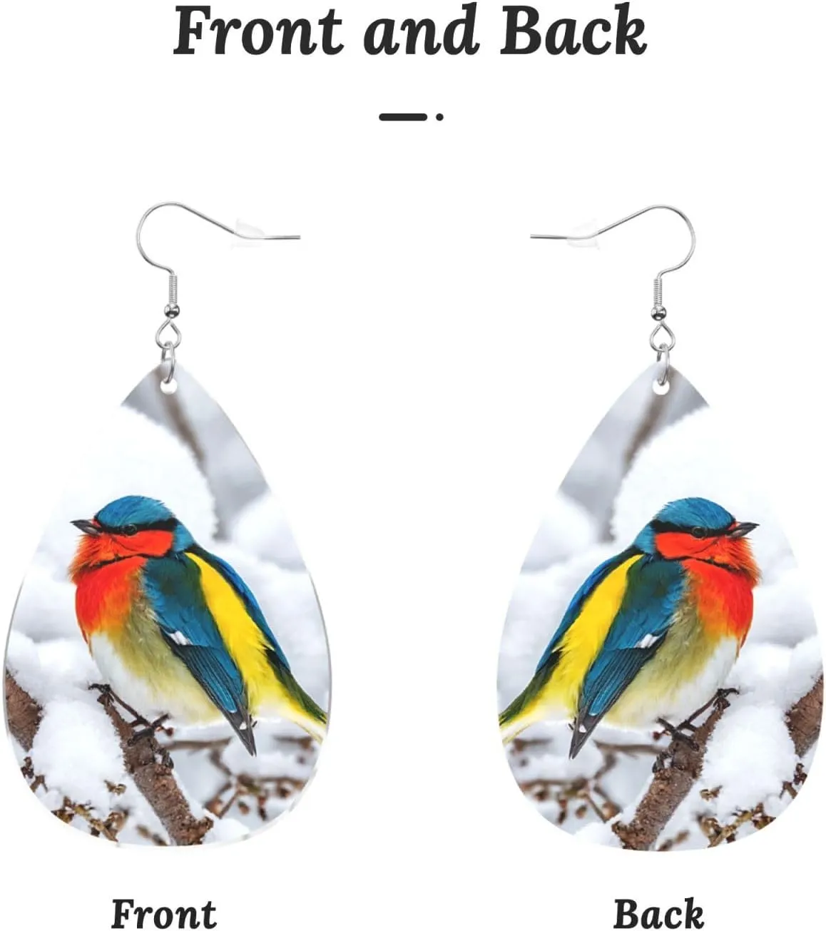 Stylish Drop-Shaped Acrylic Earrings Lightweight Printed Teardrop Dangle Earrings for Women (Bird on the Tree)