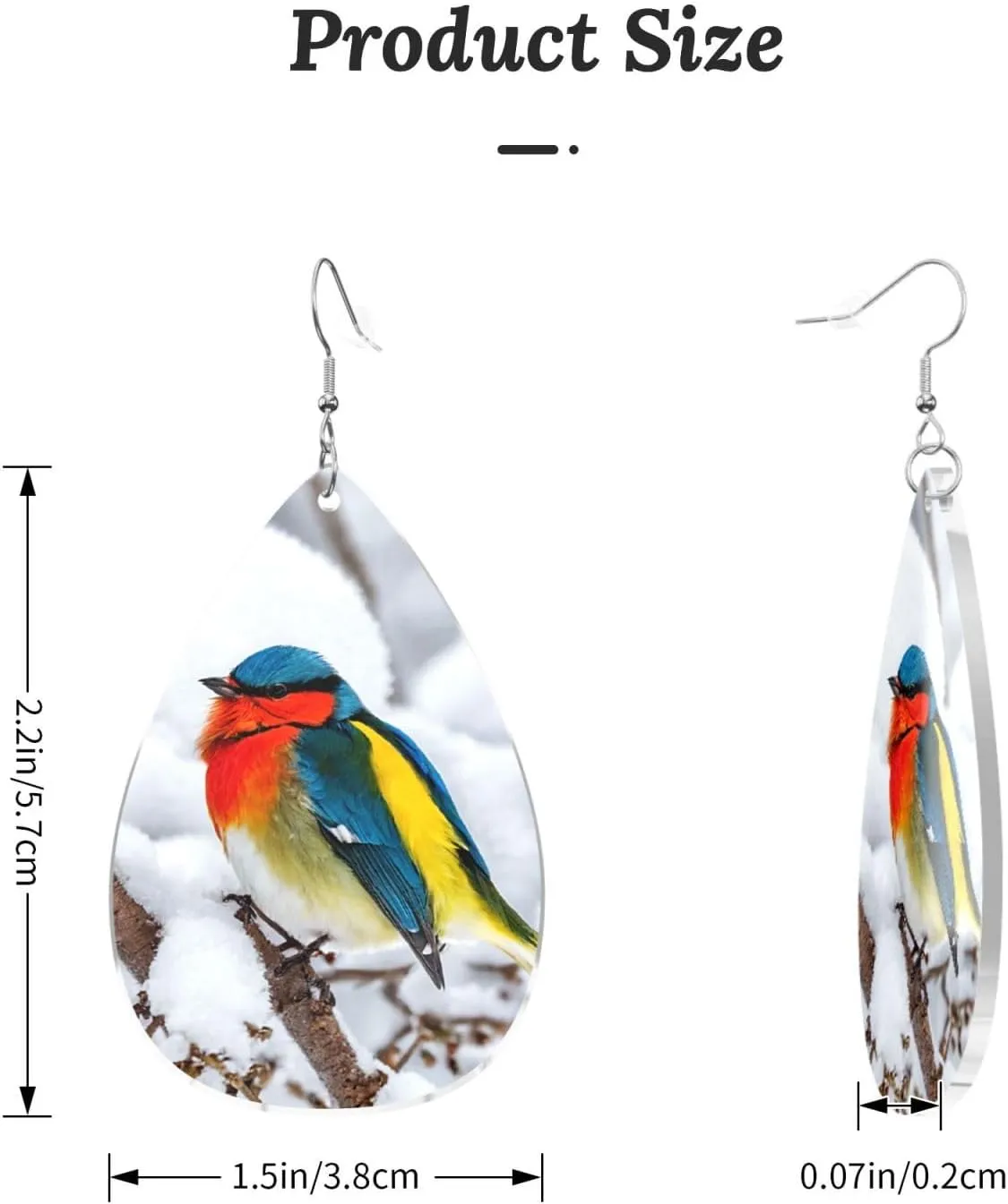 Stylish Drop-Shaped Acrylic Earrings Lightweight Printed Teardrop Dangle Earrings for Women (Bird on the Tree)